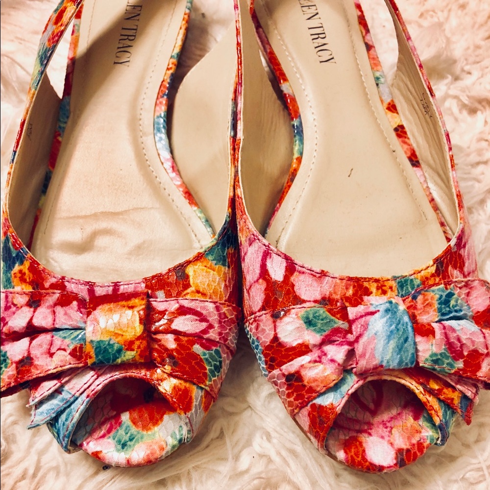 Unique Floral Peep Toe Slip-Ons!